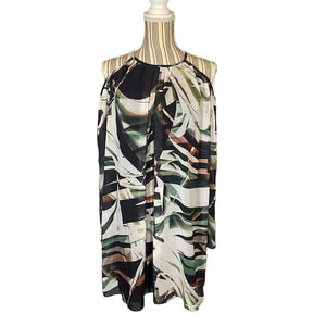 Bar III Women’s Black Multicolor Floral Singapore Flowy Cold Shoulder Dress XS